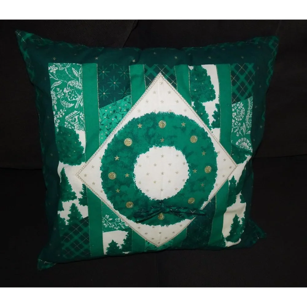 Vintage Large Country Christmas Tree & Wreath Pillow decorative throw pillow